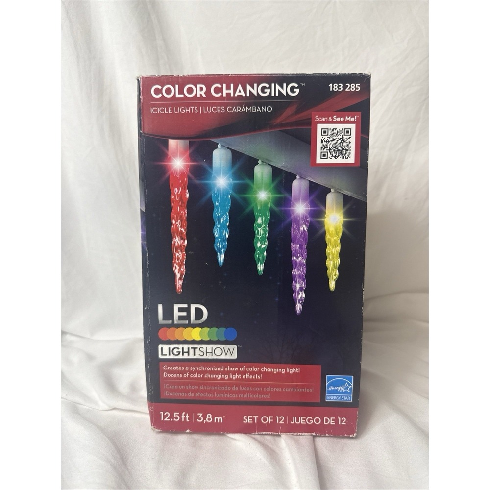 Gemmy Lightshow Color Changing Multicolor LED Christmas Icicle Rainbow 12 CT